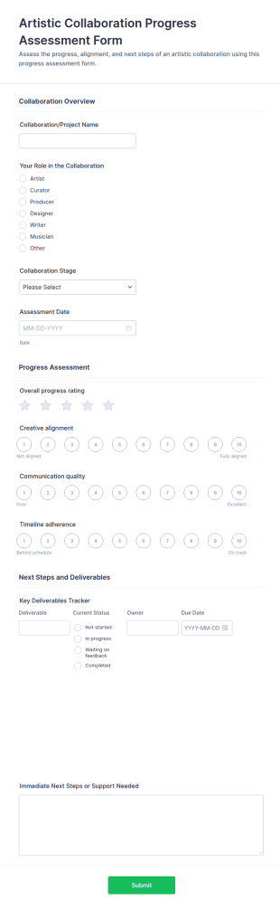 Artistic Collaboration Progress Assessment Form Template