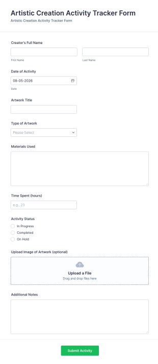 Artistic Creation Activity Tracker Form Template