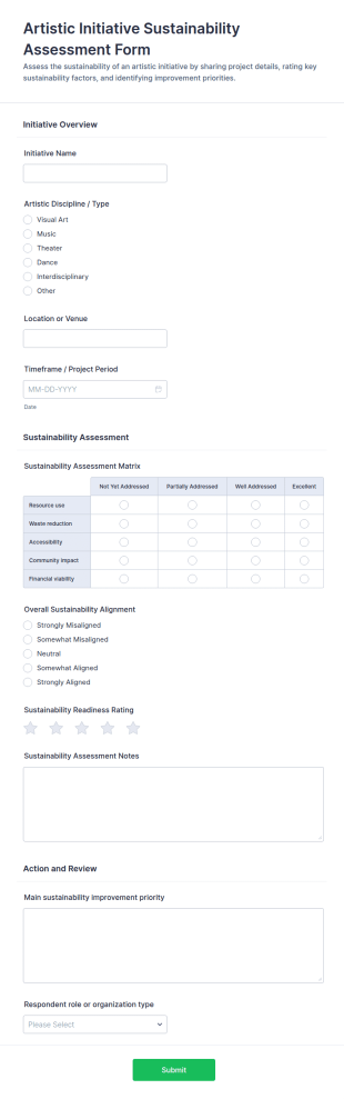 Artistic Initiative Sustainability Assessment Form Template