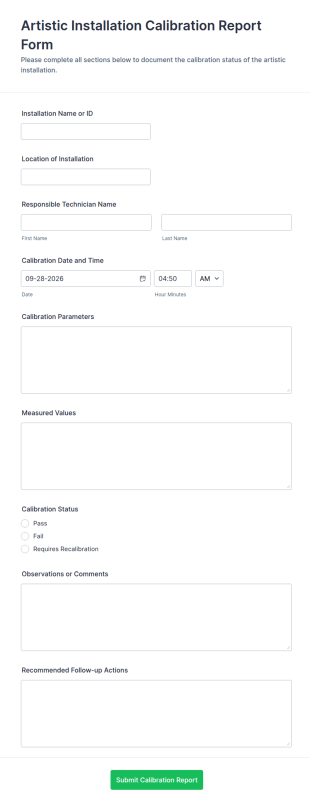 Artistic Installation Calibration Report Form Template