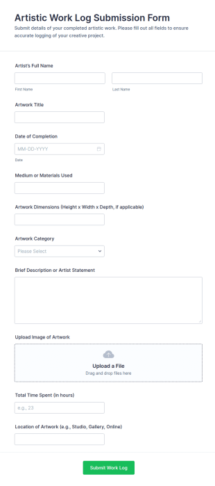 Artistic Work Log Submission Form Template