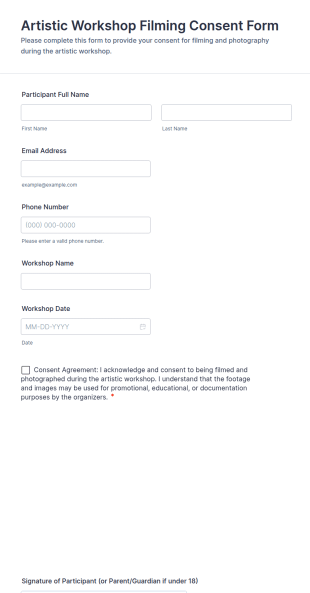 Artistic Workshop Filming Consent Form Template