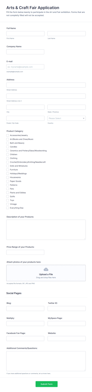 Arts And Craft Fair Application Form Template