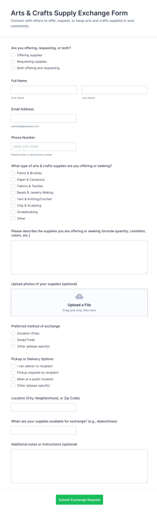 Arts & Crafts Supply Exchange Form Template