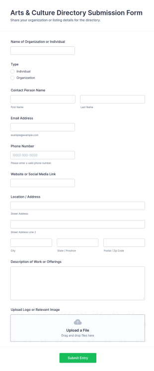 Arts & Culture Directory Submission Form Template