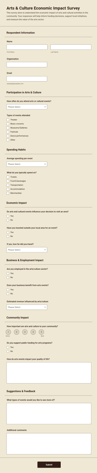 Arts &amp Culture Economic Impact Survey Form Template