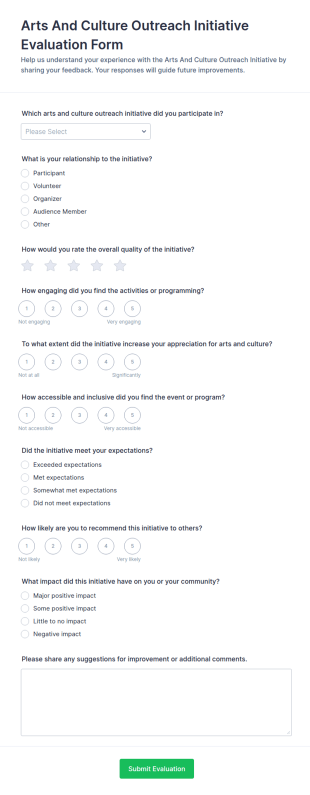 Arts And Culture Outreach Initiative Evaluation Form Template