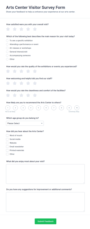 Arts Center Visitor Survey Form Template