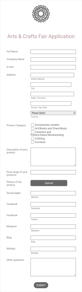 Arts & Crafts Fair Application Form Template