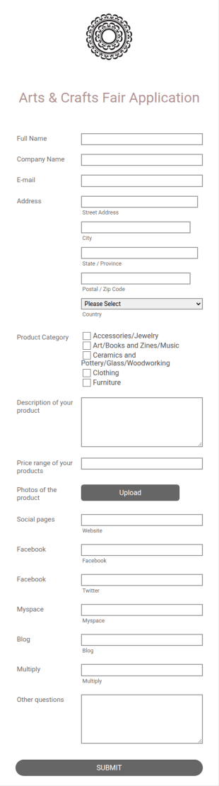 Arts & Crafts Fair Application Form Template