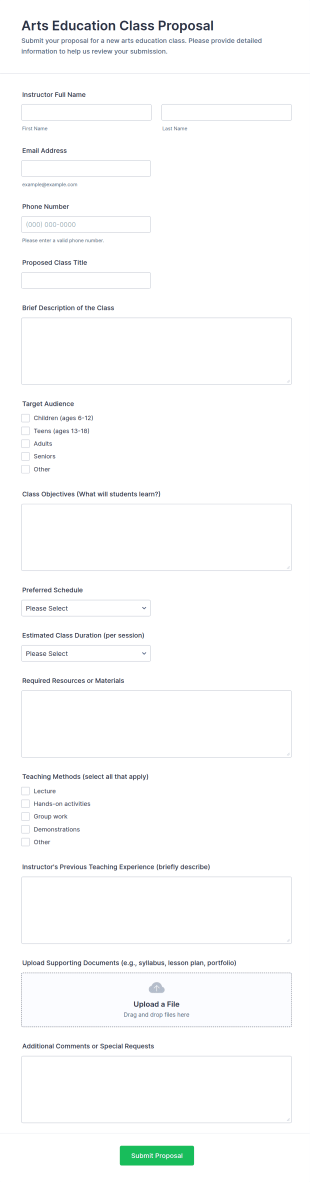 Arts Education Class Proposal Form Template