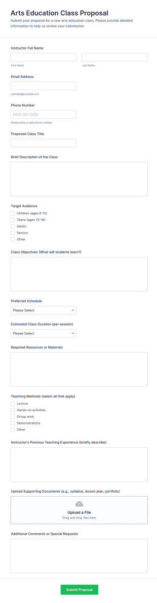 Arts Education Class Proposal Form Template