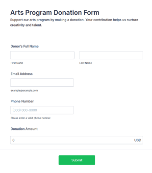 Arts Program Donation Form Template