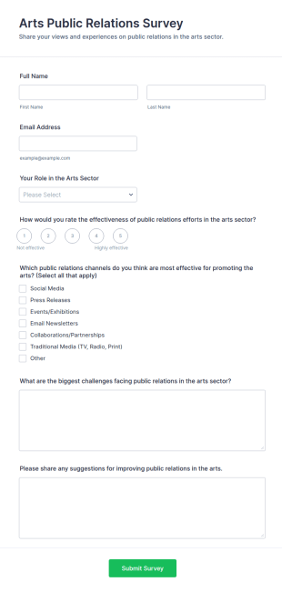 Arts Public Relations Survey Form Template