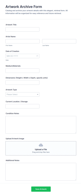 Artwork Archive Form Template