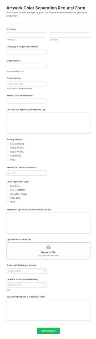 Artwork Color Separation Request Form Template