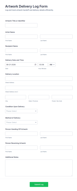 Artwork Delivery Log Form Template