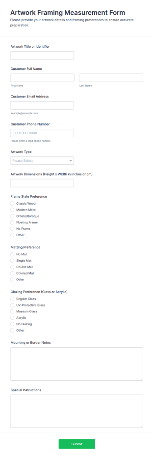 Artwork Framing Measurement Form Template