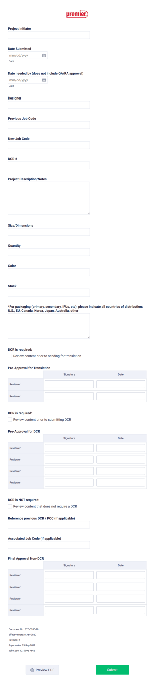 Artwork Initiation Form Template