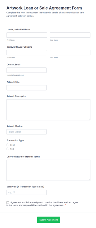 Artwork Loan Or Sale Agreement Form Template