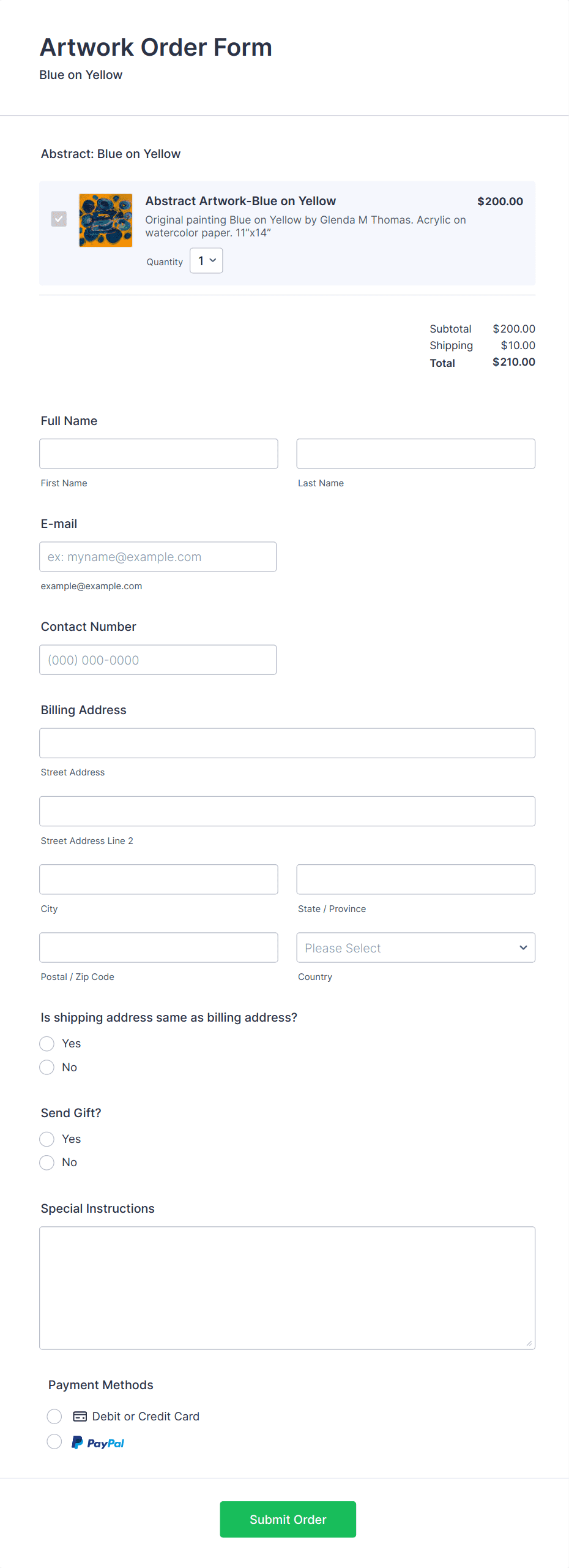 Artwork Order Form Template | Jotform