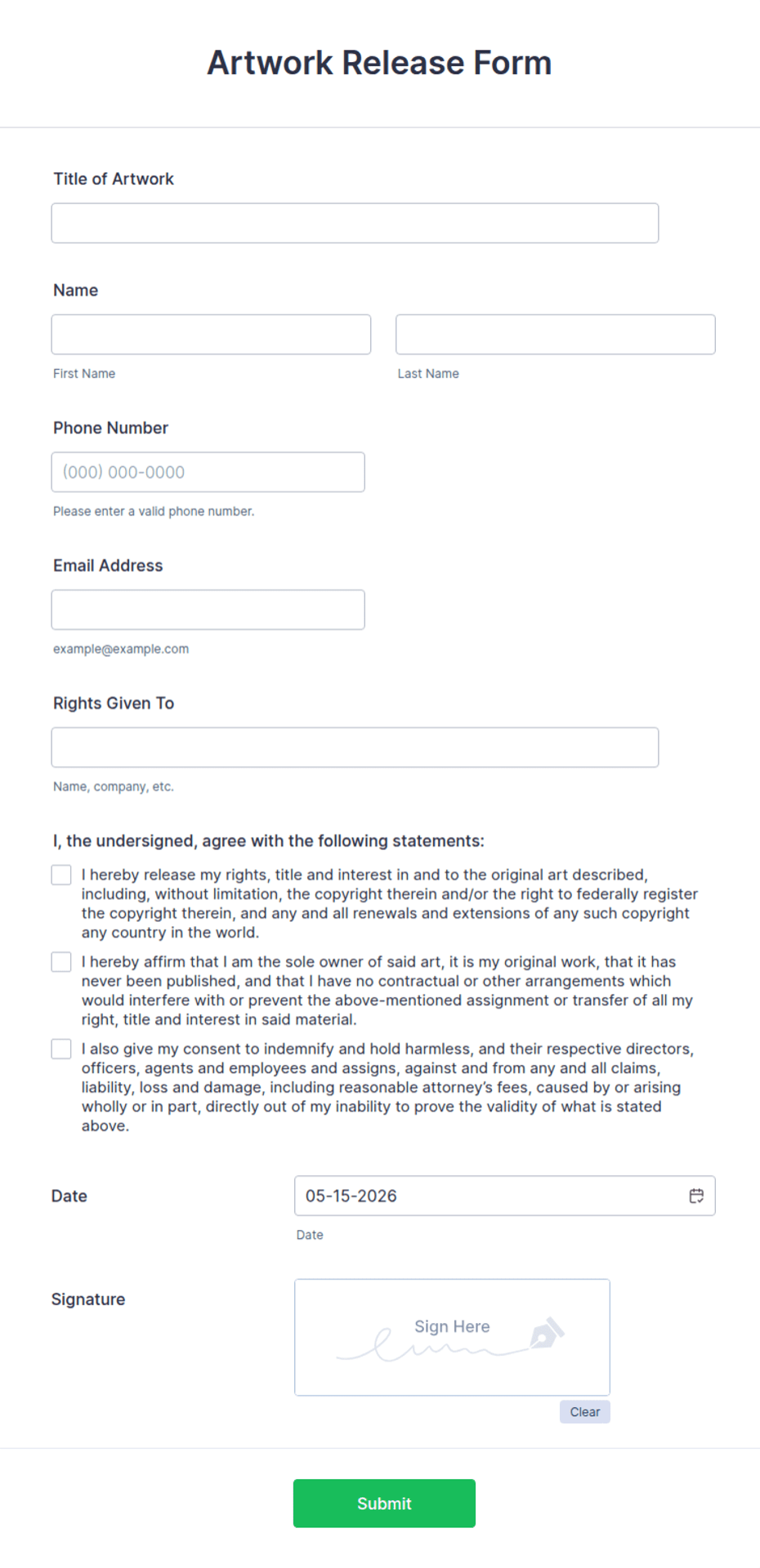 Drawing Release Programme Artwork Release Form Template | Jotform