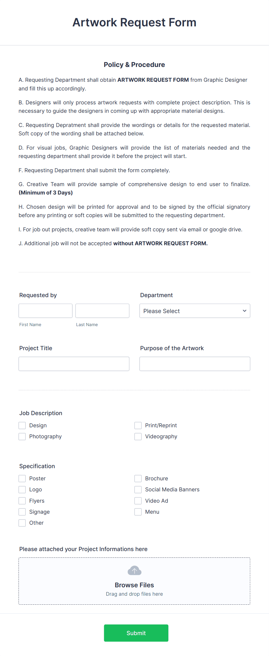 Artwork Request Form Template | Jotform