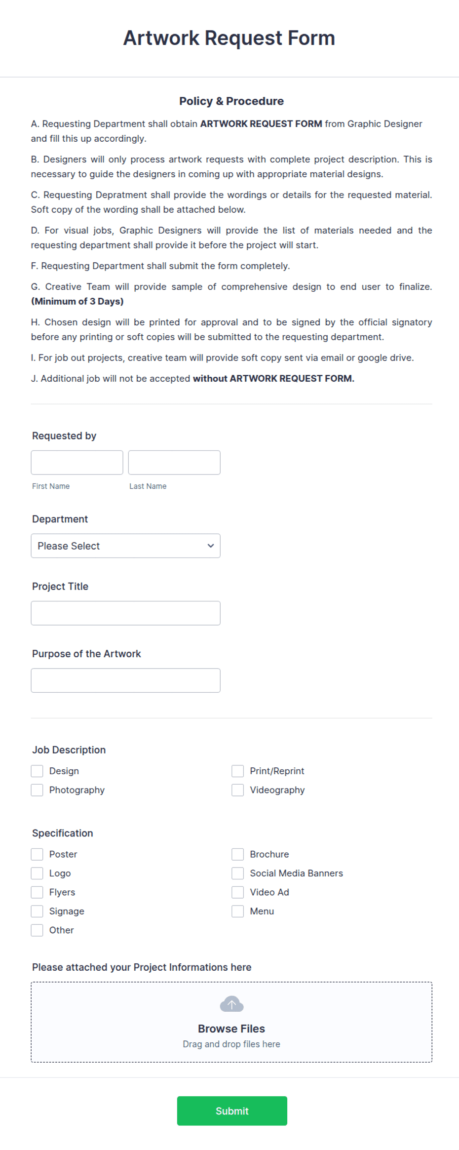 Artwork Request Form Template | Jotform