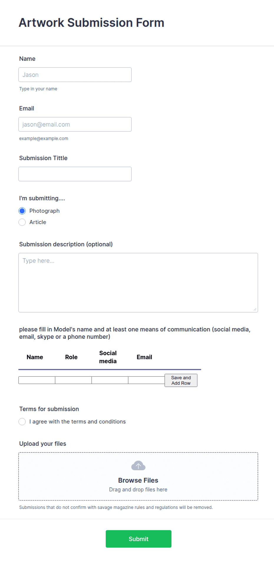 Example Submission Form image Submission Form Template | Jotform