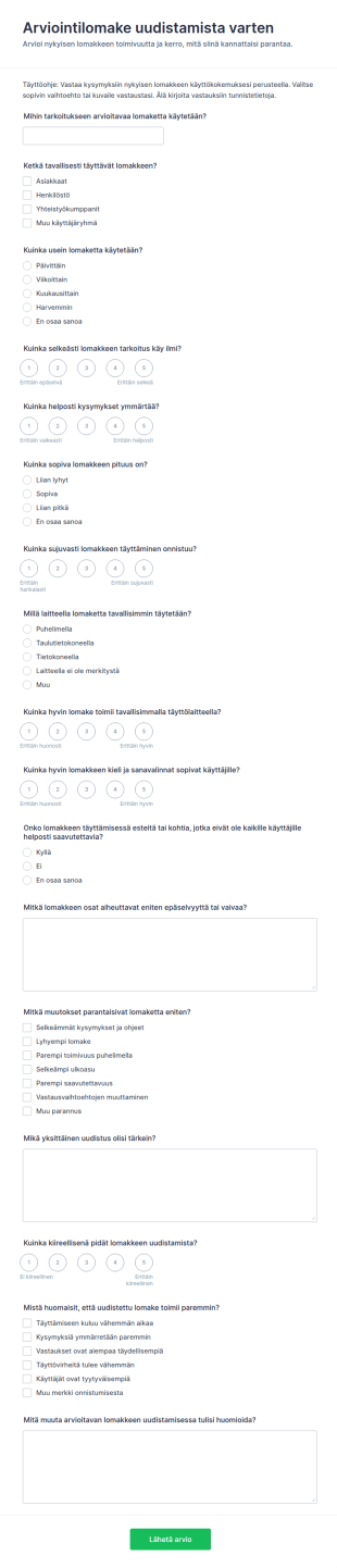 Arviointilomakkeen Uudistus