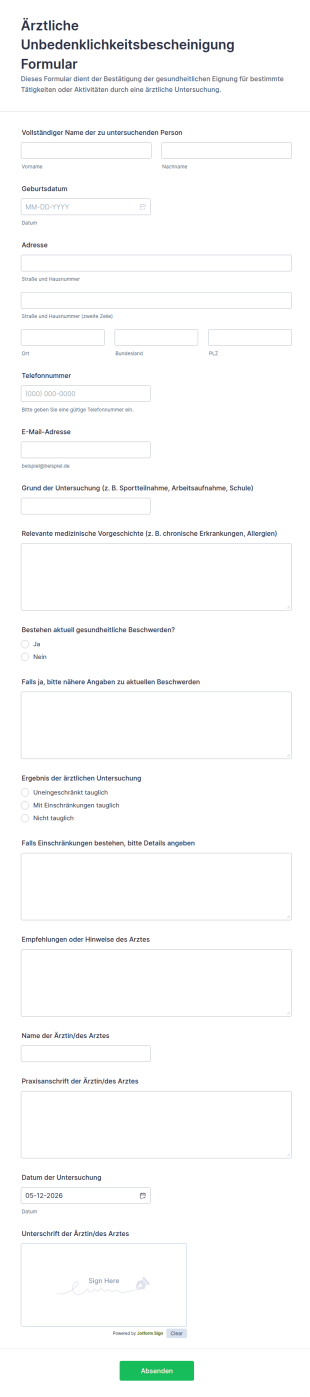 Ärztliche Unbedenklichkeitsbescheinigung Formular