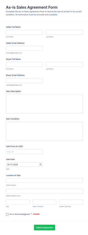 As Is Sales Agreement Form Template