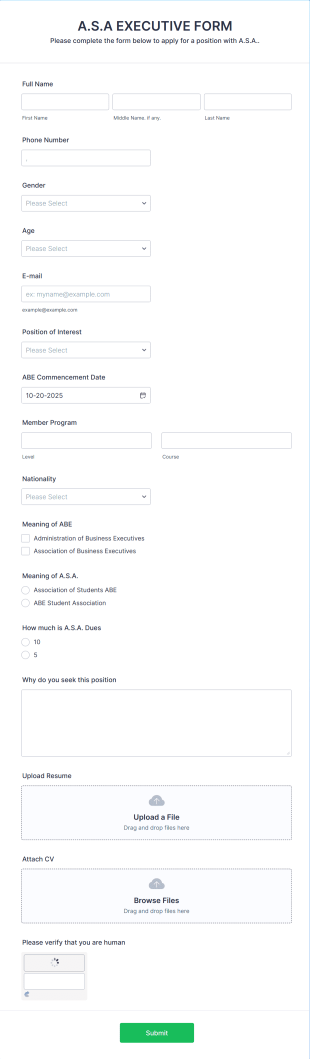 Executive Position Application Form Template