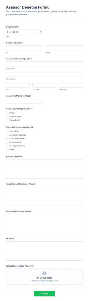 Asansör Denetim Form Şablonu
