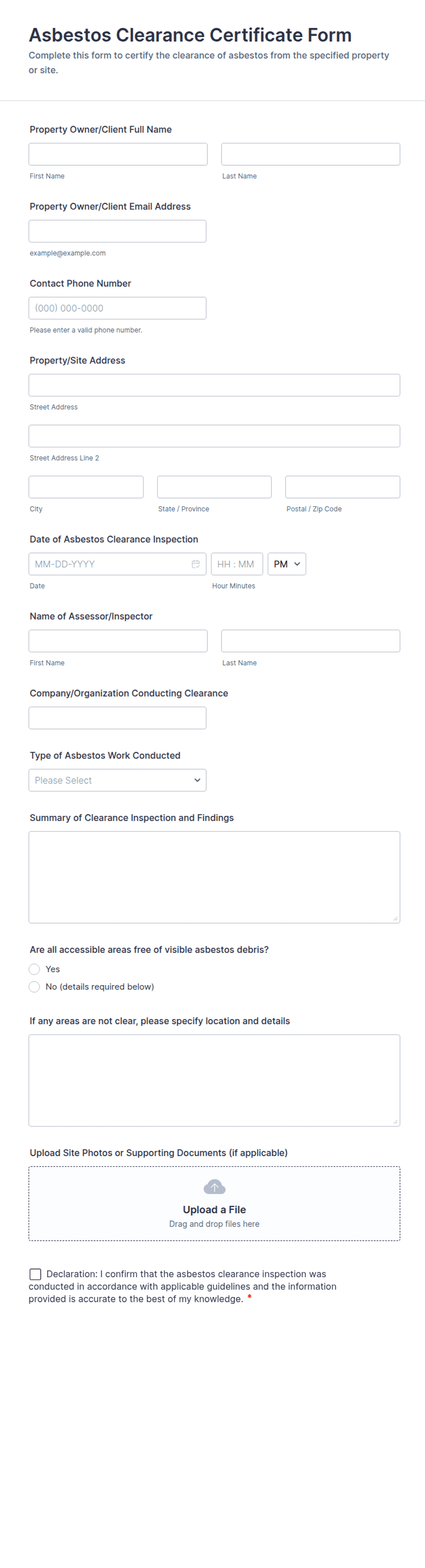 Asbestos Clearance Certificate Form Template | Jotform