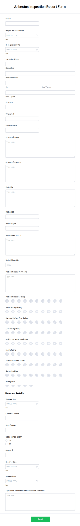 Asbestos Inspection Report Form Template