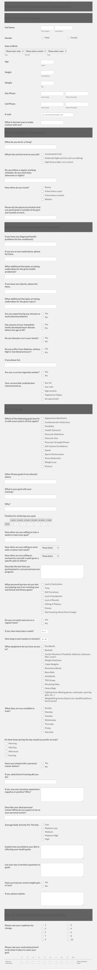 Ascended Strength And Power PT Consultation Questionnaire Form Template