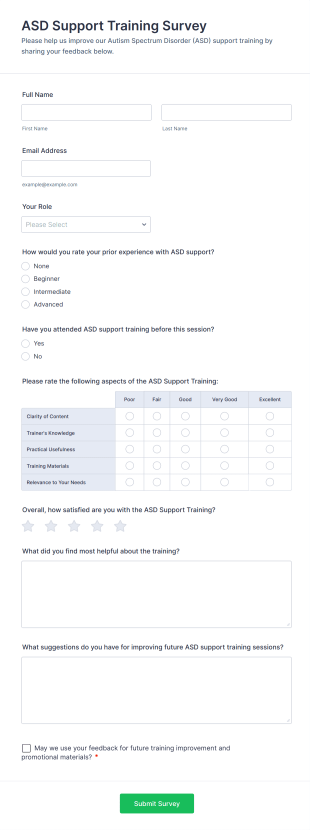 ASD Support Training Survey Form Template