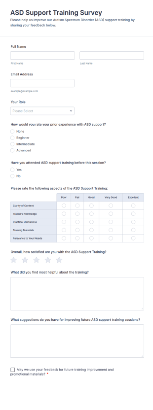 ASD Support Training Survey Form Template
