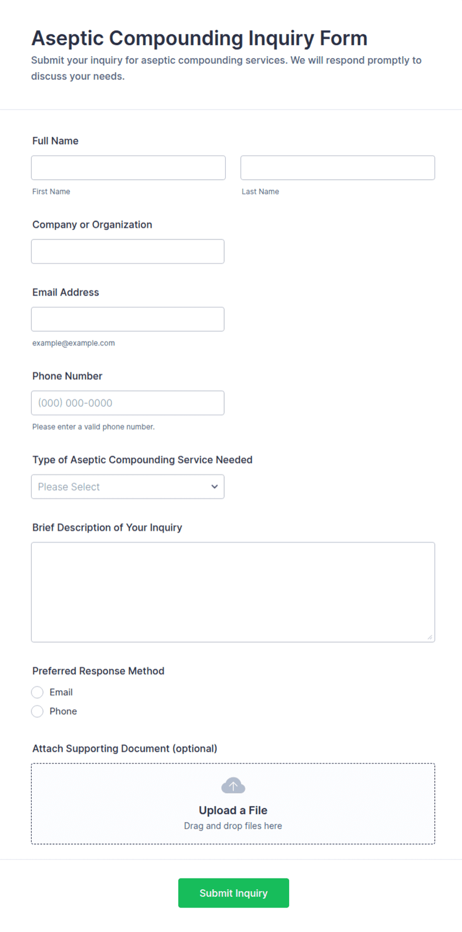 Aseptic Compounding Inquiry Form Template | Jotform