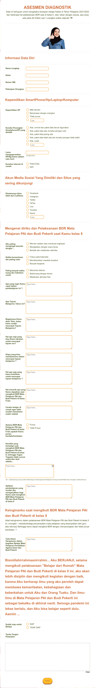 Asesmen Diagnostik Kelas 9 Form Template