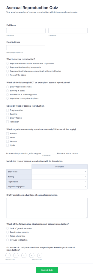 Asexual Reproduction Quiz Form Template