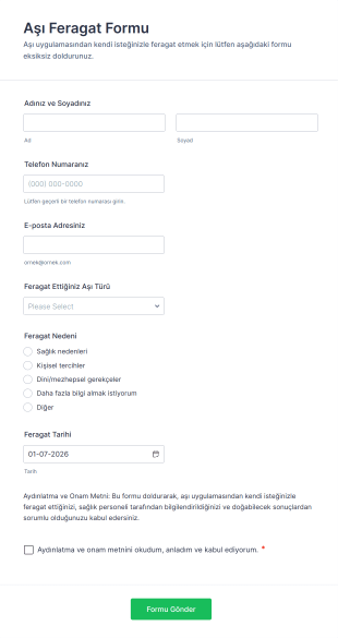 Aşı Feragat Form Template
