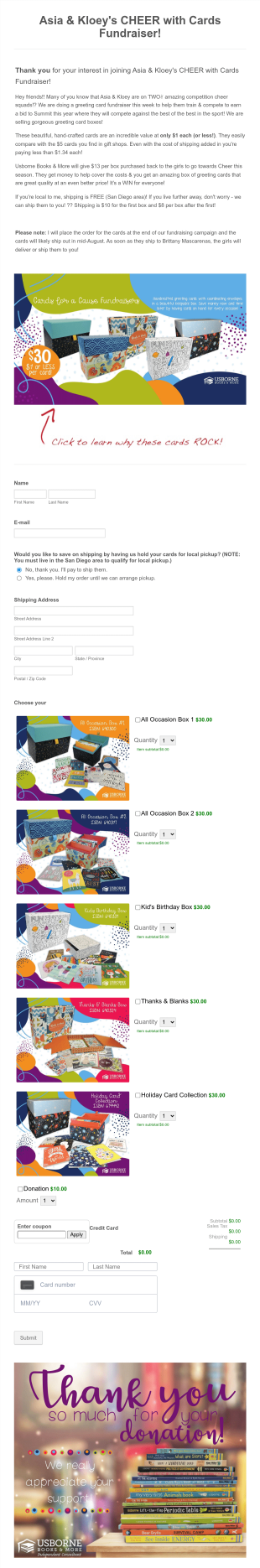 Asia & Kloey's CHEER With Cards Fundraiser Form Template