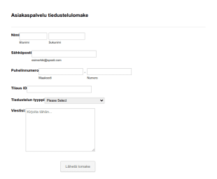 Asiakaspalvelu Tiedustelulomake