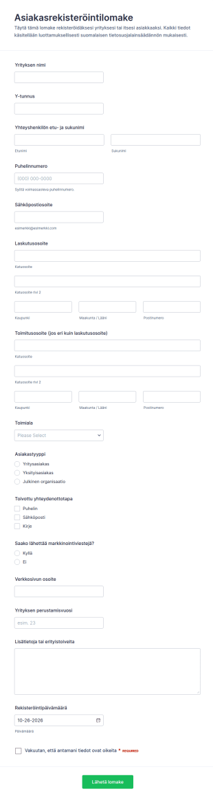 Asiakastietojen Rekisteröintilomake