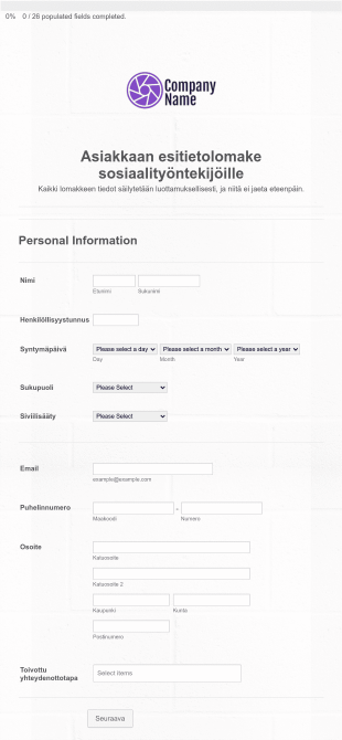 Asiakkaan Esitietolomake Sosiaalityöntekijöille Form Template