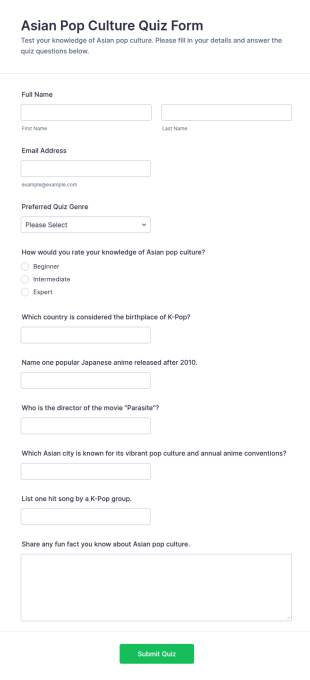 Asian Pop Culture Quiz Form Template