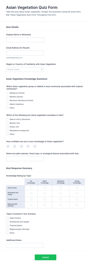 Asian Vegetation Quiz Form Template