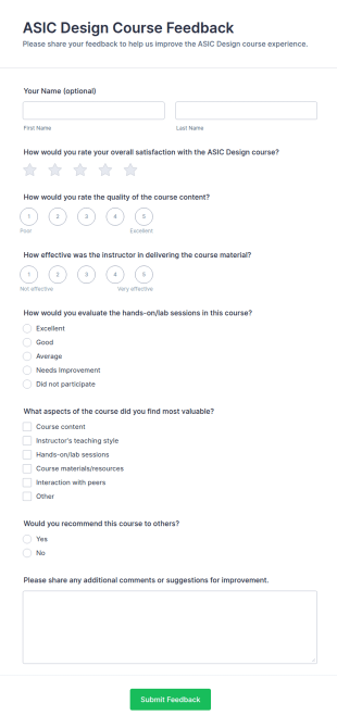 ASIC Design Course Feedback Form Template